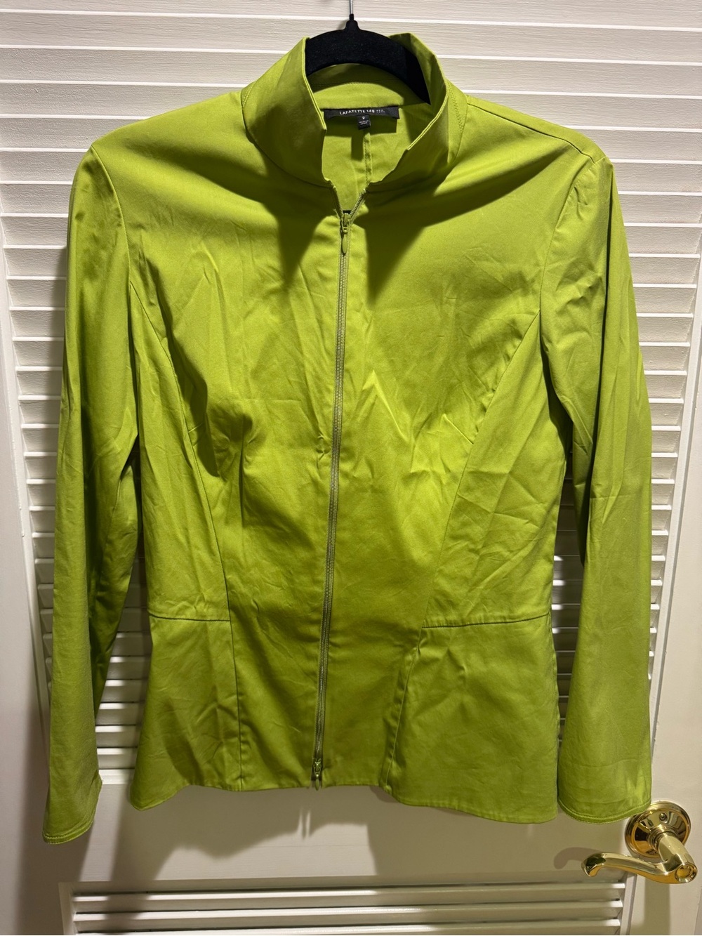 Lafayette 148 New York Lime Green Zip-Up Cotton Jacket